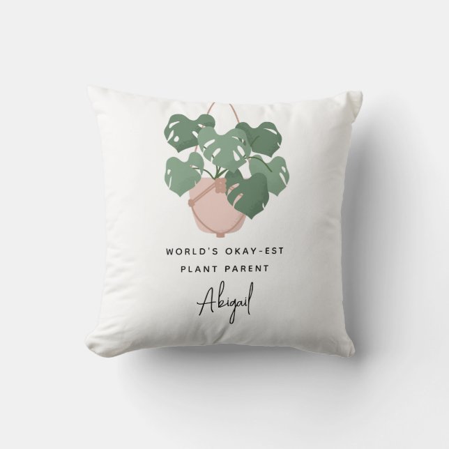 Cute Okay Plant Parent Personalized Throw Pillow (Front)