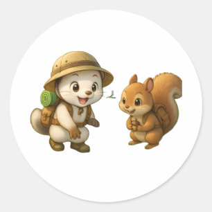 Cute Okojo and Squirrel – Okojo and Friends Illust Classic Round Sticker