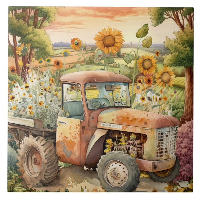 cute old Country tractor  Tile (Front)