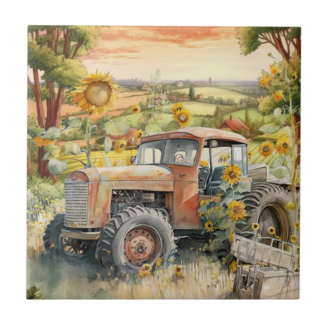 cute old Country tractor Tile (Front)
