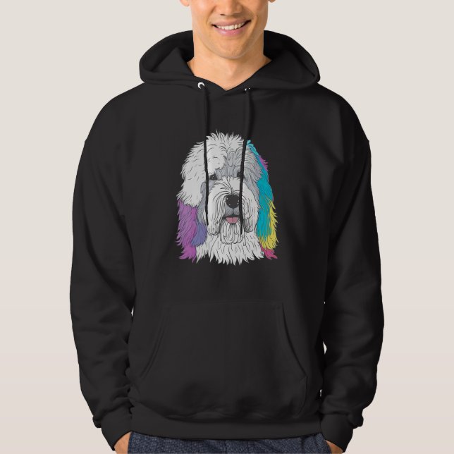 Cute Old English Sheepdog Dog on Bobtail  2 Hoodie (Front)