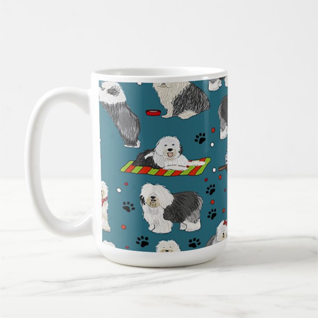 Cute Old English Sheepdog Pattern, Dog Lover Gift Coffee Mug (Left)