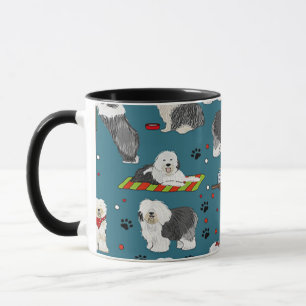 Cute Old English Sheepdog Pattern, Dog Lover Gift Mug