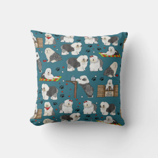 Cute Old English Sheepdog Pattern, Dog Lover Gift Throw Pillow