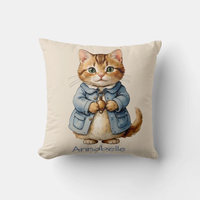 Cute Old Fashion Kitty Personalize Throw Pillow (Front)
