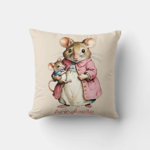 Cute Old Fashion Mouse and Mousling Personalize Throw Pillow