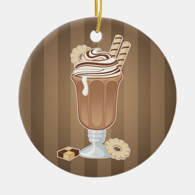 Cute old fashioned chocolate milkshake design ceramic ornament (Front)