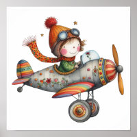 Cute Old Propeller Plane Children's Art