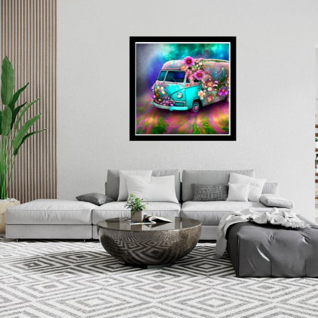 Cute old rusty Combi van flowers lake 1970s hippy  Poster (Creator Uploaded)