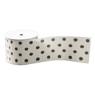 Cute Olive Green and Old Lace Polka Dots Pattern Grosgrain Ribbon
