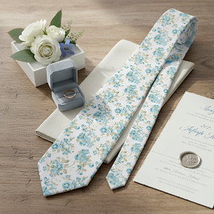 Cute Olive Green Aqua Turquoise Floral Watercolor Tie
