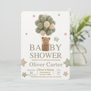Cute Olive Green Boy Baby Shower Invitation