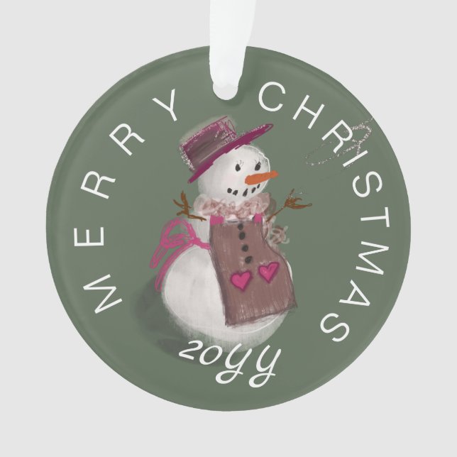Cute Olive Green Snow Woman Ornament (Front)