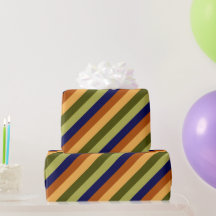 Cute Olive Sage Navy Stripes Wrapping Paper