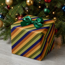 Cute Olive Sage Navy Stripes Wrapping Paper