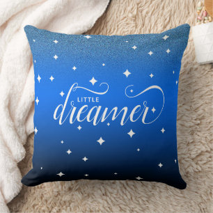 Cute Ombre Midnight Blue Starry Little Dreamer Throw Pillow