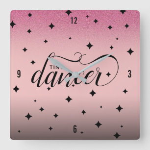 Cute Ombre Pink Glitter Starry Tiny Dancer Square Wall Clock