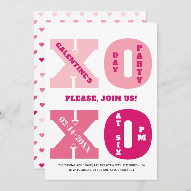 Cute ombre pink HOHO Galentine's Day party Invitation (Front/Back)