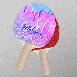 Cute ombre purple pink glitter unicorn monogram no ping pong paddle
