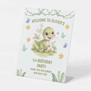 Cute One-A-Saurus Dinosaur 1st Birthday Pedestal Sign