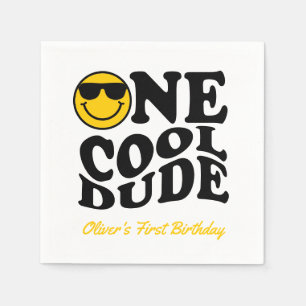 Cute One Cool Dude Retro Happy Face 1st Birthday Napkin