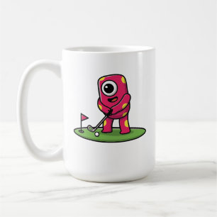 Cute One-Eyed Pink Monster Playing Golf Cartoon Coffee Mug