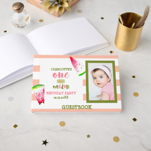 Cute One in a Melon Happy 1st Birthday Watercolor Guest Book
