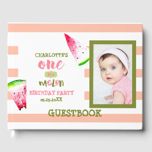 Cute One in a Melon Happy 1st Birthday Watercolor Guest Book