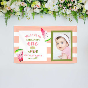 Cute One in a Melon Happy First Birthday Photo Banner