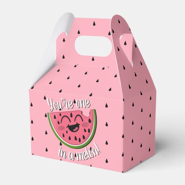 Cute One in a Melon Watermelon Girl 1st Birthday Favor Box (Front Side)