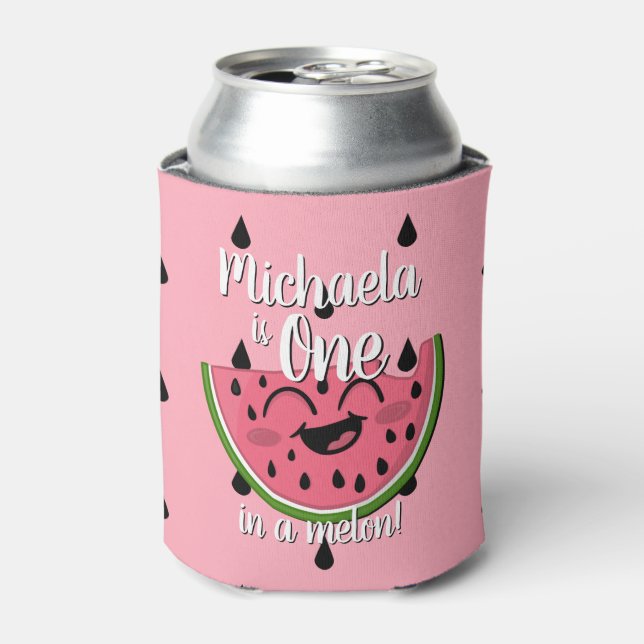 Cute One in a Melon Watermelon Girl First Birthday Can Cooler (Can Front)