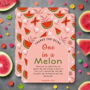 Cute One in Melon Watermelon Butterflies Flowers Thank You Card