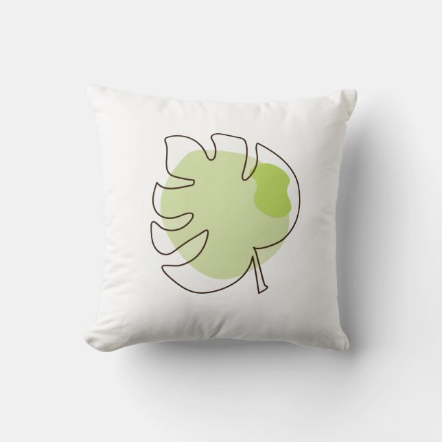 Cute one line art tropical isolated foliage green throw pillow (Front)