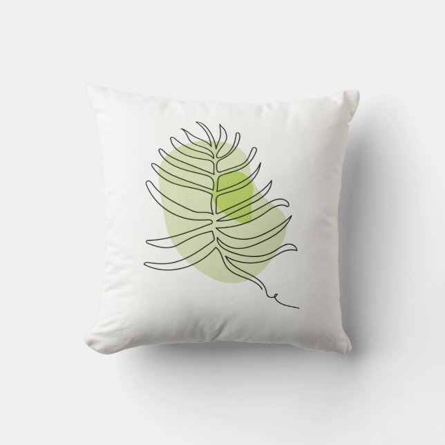 Cute one line art tropical isolated foliage green throw pillow (Front)