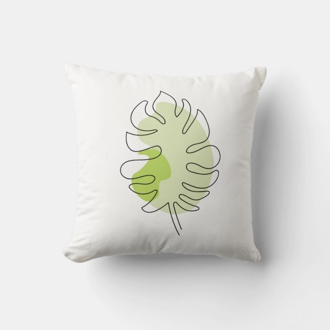 Cute one line art tropical isolated foliage green throw pillow (Front)
