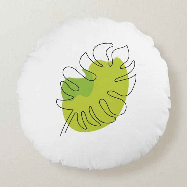 Cute one line art tropical isolated foliage round pillow (Front)