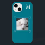 Cute One Photo Dog Single Initial Teal Green Case-Mate iPhone 14 Case<br><div class="desc">This cute phone case features Olive,  a beautiful Labrador mix.   Photo and initial are customizable.</div>