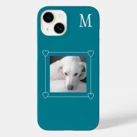 Cute One Photo Dog Single Initial Teal Green