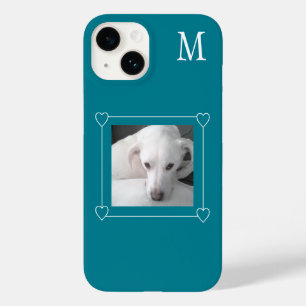 Cute One Photo Dog Single Initial Teal Green Case-Mate iPhone 14 Case