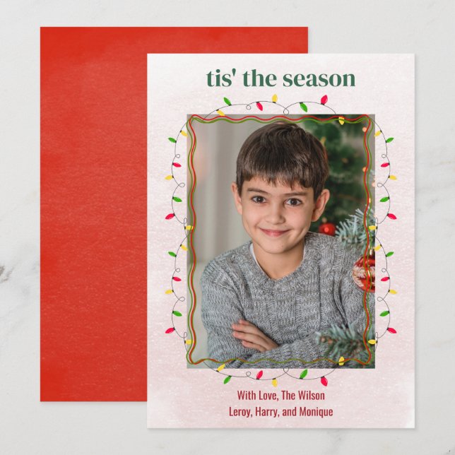Cute One Photo String Lights Christmas Holiday Card (Front/Back)