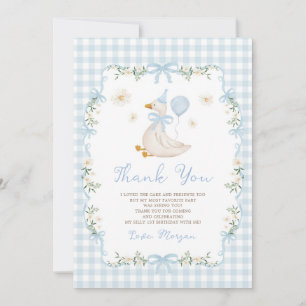 Cute One Silly Goose Blue Bow First Birthday Thank You Card
