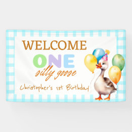 Cute One Silly Goose Blue Boy 1st Birthday Welcome Banner