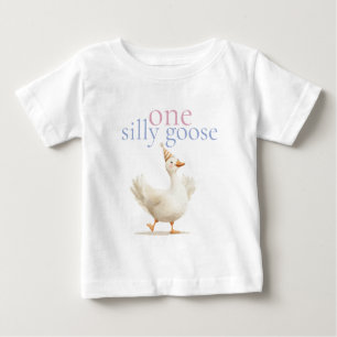 Cute One Silly Goose First Birthday  Baby T-Shirt