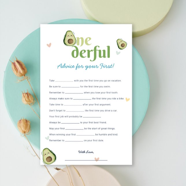 Cute Onederful Avocado 1st Birthday Advice Card (Cute Onederful Avocado 1st Birthday Advice Card)