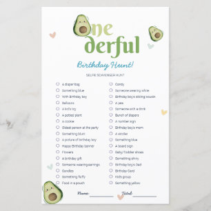 Cute Onederful Avocado 1st Birthday Game Card