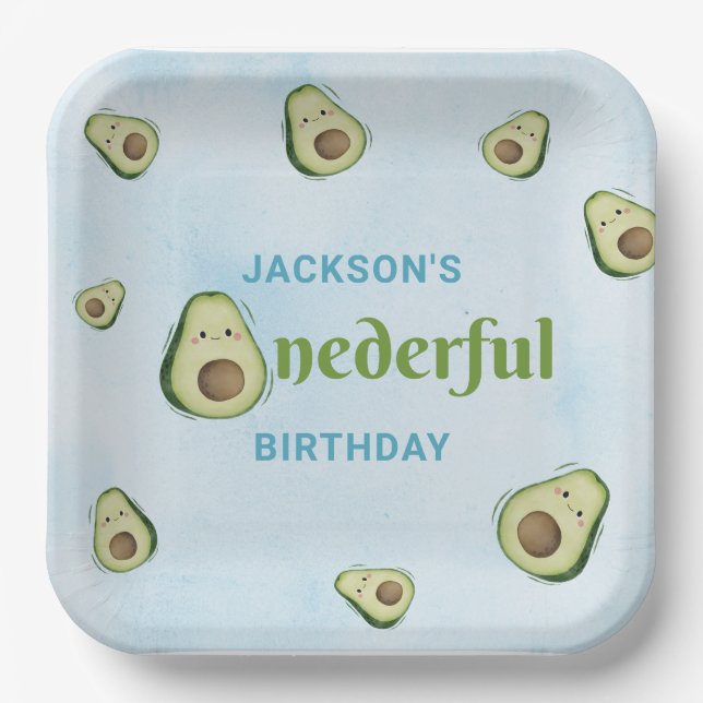 Cute Onederful Avocado 1st Birthday Party Paper Plate (Front)