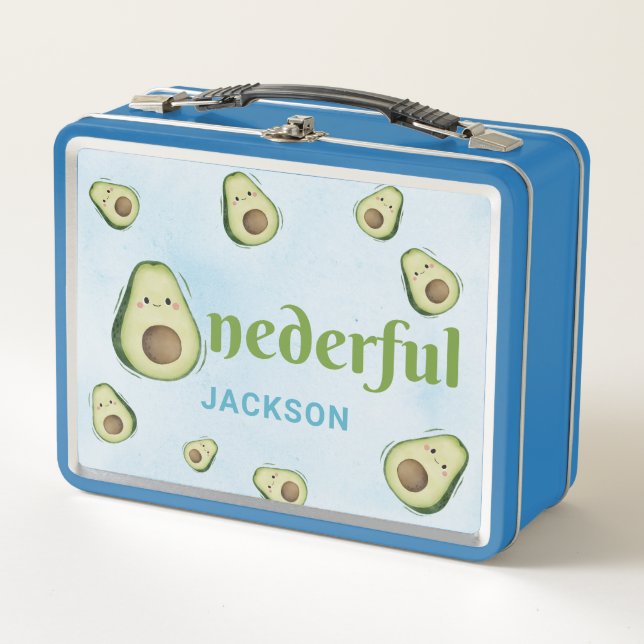Cute Onederful Avocado Personalized Kids Metal Lunch Box (Front)