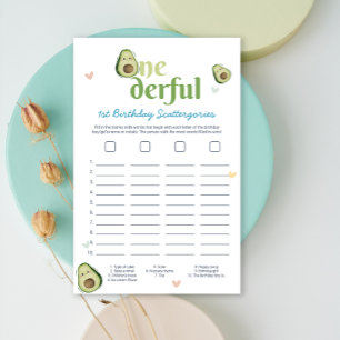 Cute Onedering Avocado 1er Anniversaire Carte de j