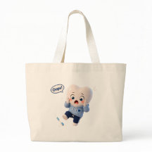 Cute Oops Tooth Character Natural Canvas Tote Bag