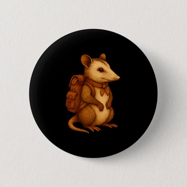 Cute opossum backpacker camping hiker forest 2 inch round button (Front)